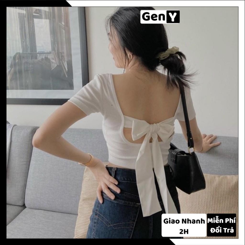 Áo Croptop Buộc Nơ Lưng GenY - Áo Croptop Kiểu Nữ Ôm Body Thun Gân Siêu Xinh