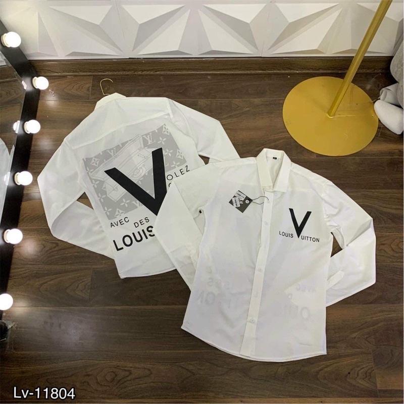 Áo sơ mi dài tay nam,Áo sơ mi trắng hoạ tiết chữ lưng nổi bật,phong cách full sz M L Xl