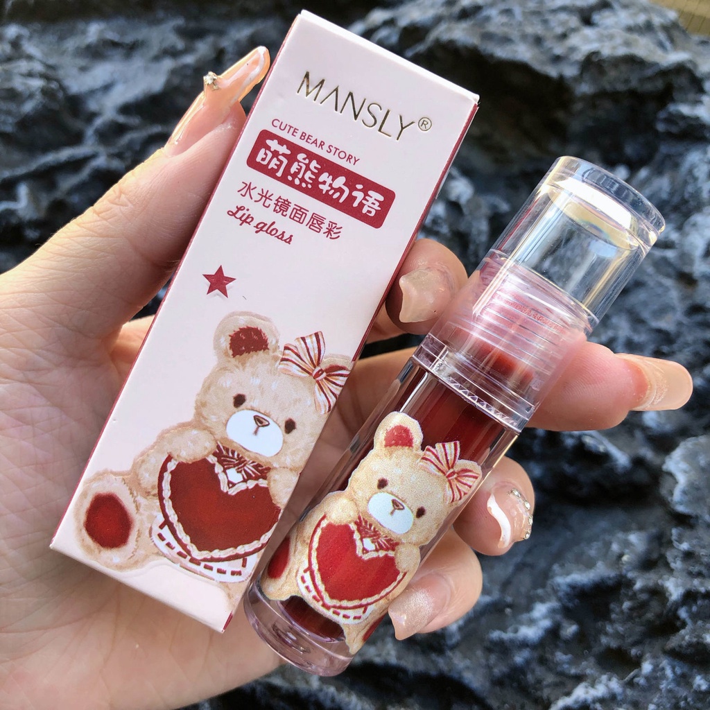 [Hàng mới về] Son bóng MANSLY dưỡng ẩm thiết kế bỏ in hình chú gấu dễ thương