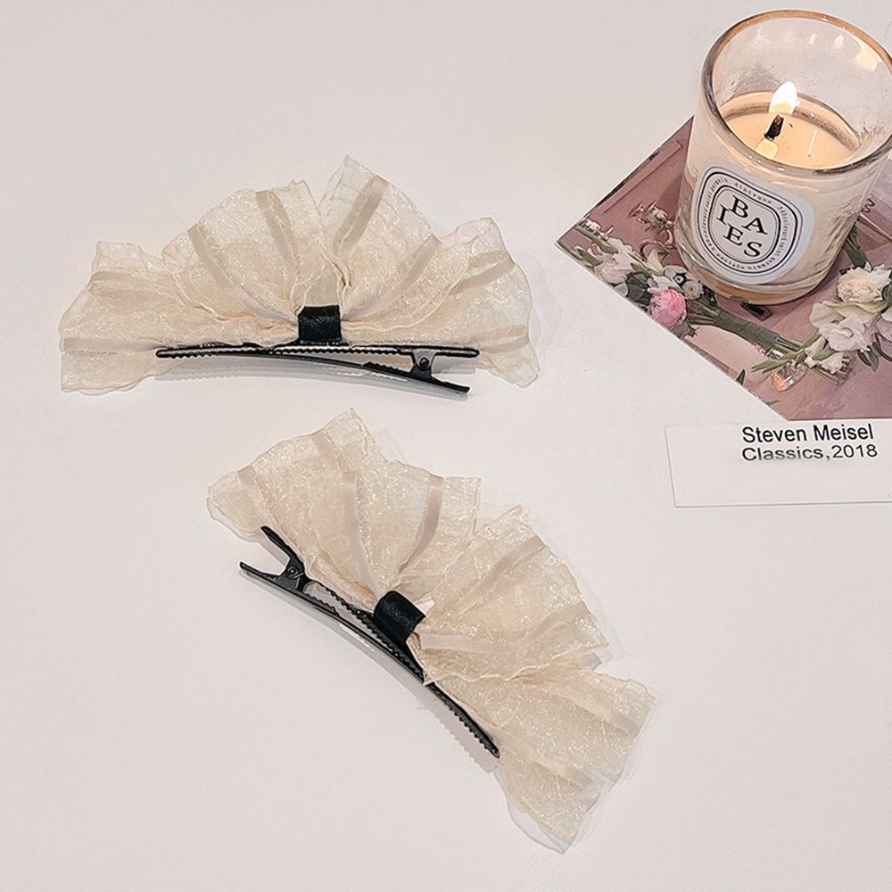 Cặp kẹp tóc nơ bằng hợp kim phối ren đơn giản ngọt ngào thời trang hàn quốc dành cho nữ