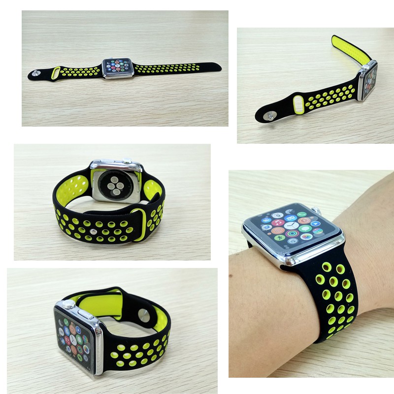 Hai tông màu Thể thao Vòng tay Đồng hồ Apple Silicone Dây đeo Thích hợp cho dòng iwatch 1/2/3/4 38-40-42-44MM