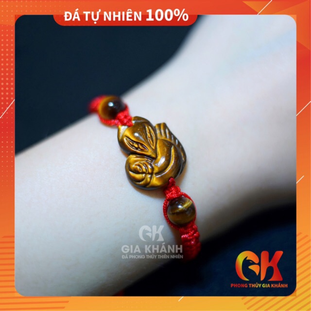 Vòng tay Hồ Ly đá mắt hổ vàng tết chỉ đỏ may mắn trong tình yêu, hôn nhân