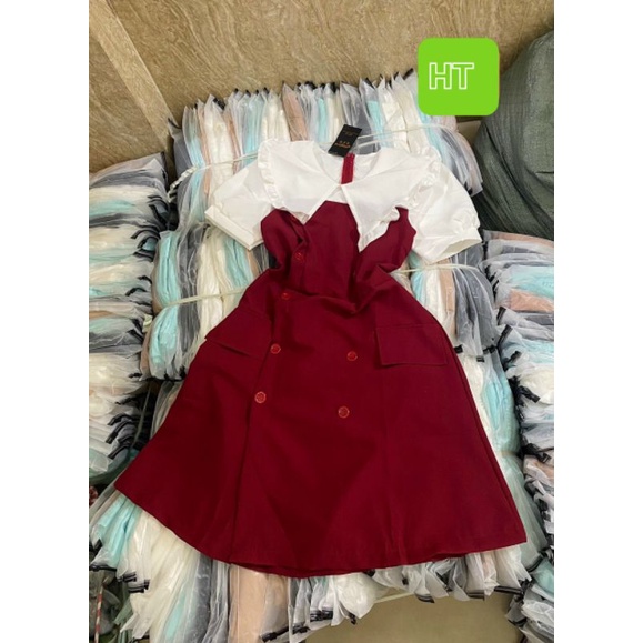 Váy tiểu thư cổ bèo - Váy cổ bèo mặc noel lễ tết siêu xinh >> size 40_55kg