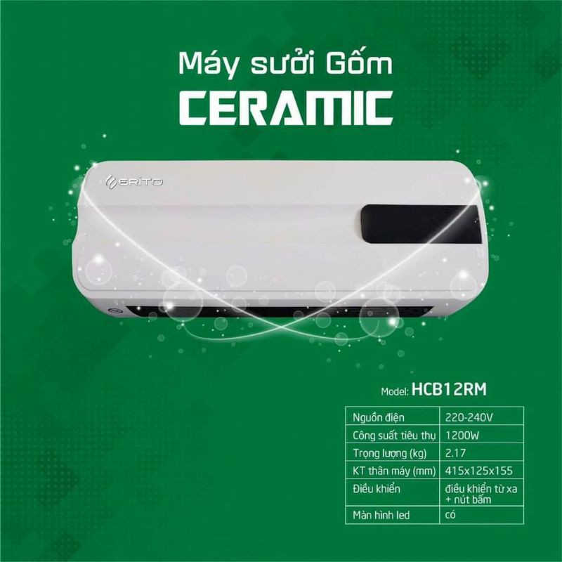 [Có bảo hành] [Siêu Sale] Máy sưởi gốm Erito HCB12RM - Hàng chính hãng