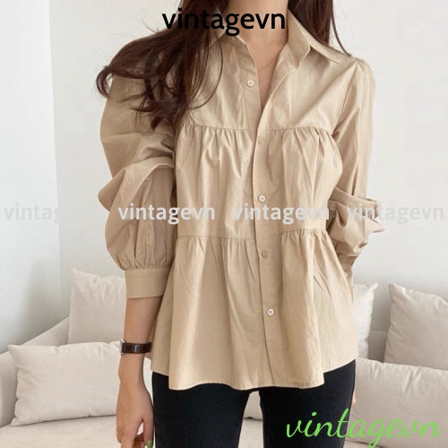 {vintagevn} áo babydoll tay  tiêu thư A333, áo sơ mi nữ hót video+ ảnh thật | BigBuy360 - bigbuy360.vn