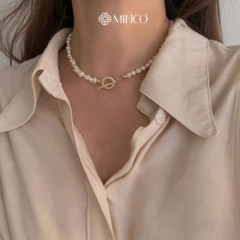 Dây chuyền nữ ngọc trai nhân tạo Minco Accessories vòng cổ nữ chuỗi hạt dạng choker phụ kiện trang sức thanh lịch DT27
