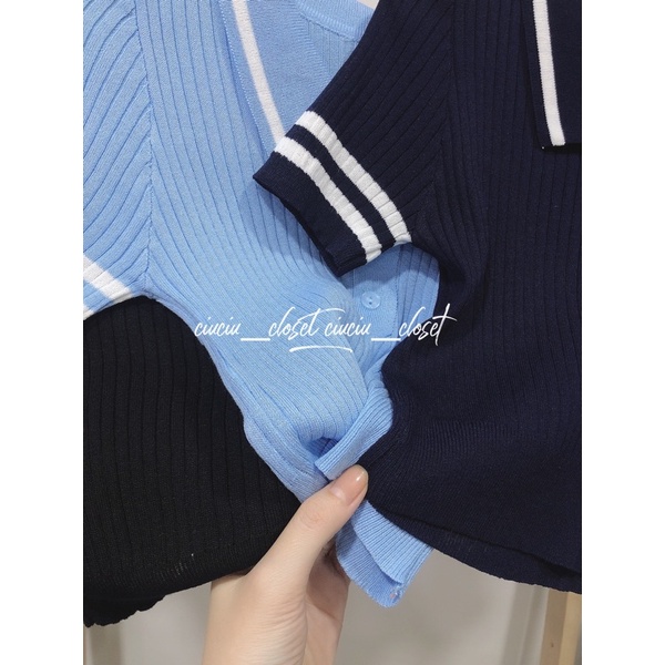 Áo Polo Crop Cổ Gập Chạy Viền Hàng Quảng Châu (Sẵn)