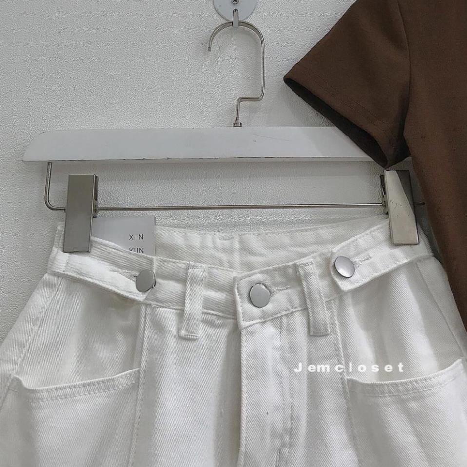 Quần Short Jean Nữ UNHA Nút Eo Ống Rộng Màu Trắng Năng Động Thỏa Mái - 2708 ( Jem closet )