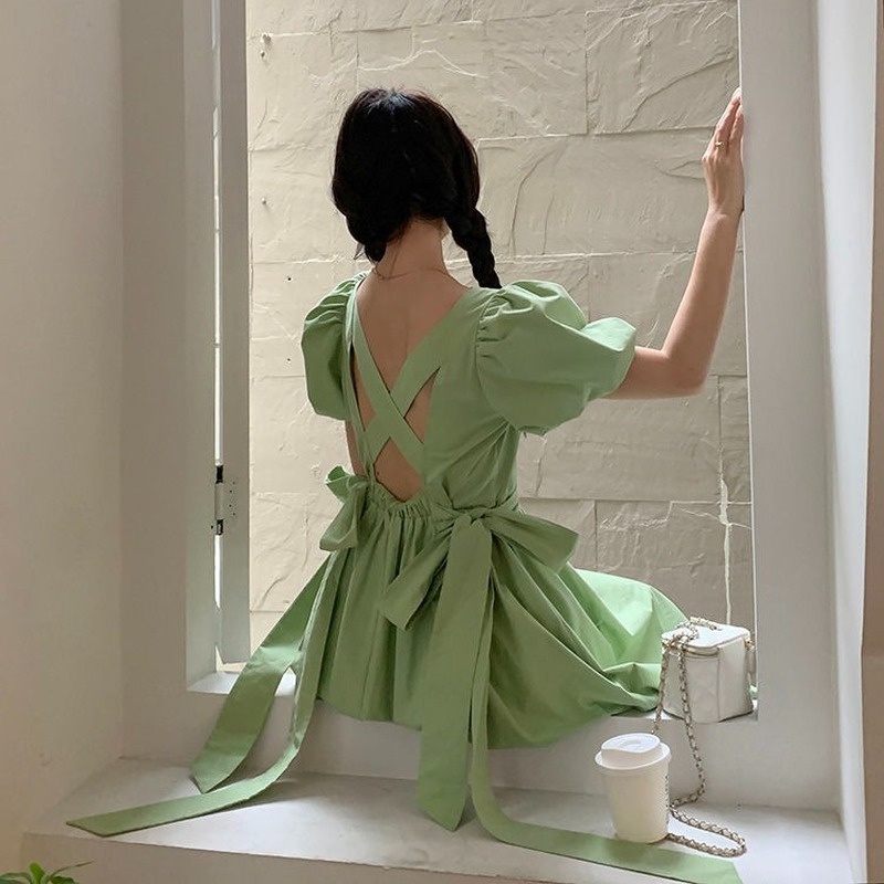 Đầm Tay Phồng Dáng Chữ A Thời Trang Mùa Hè Ngọt Ngào Cho Nữ