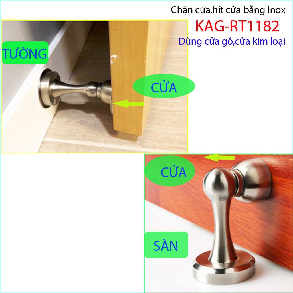 Cục hít cửa Inox  có nam châm, chặn cửa gỗ KAG-RT1182