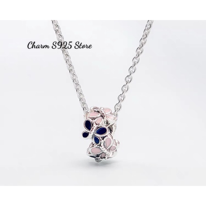 charm pan xỏ ngang hoạ tiết color butterfly bạc s925