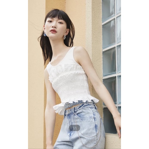 Áo sát nách kiểu thun phối bèo nhún VERO MODA