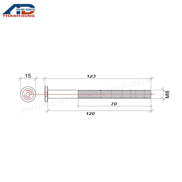 Bulong Lục Giác Chìm Đầu Dẹt M8x120