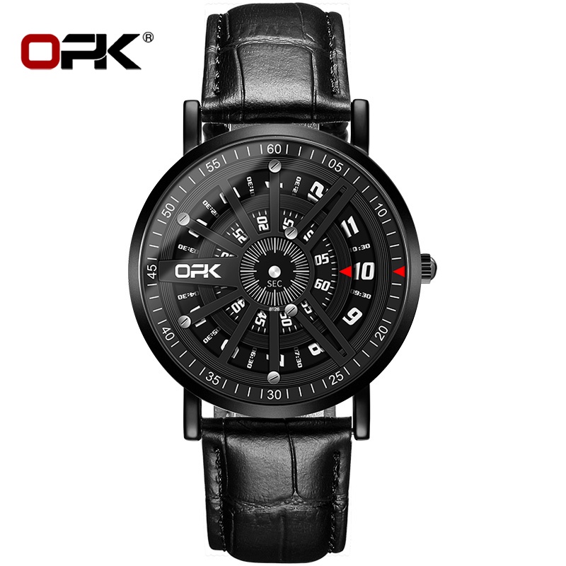 OPK 8126 Watch Men Leather Strap Genuine Waterproof Original Quartz Personality Concept Dial Wear-resistant Trendy