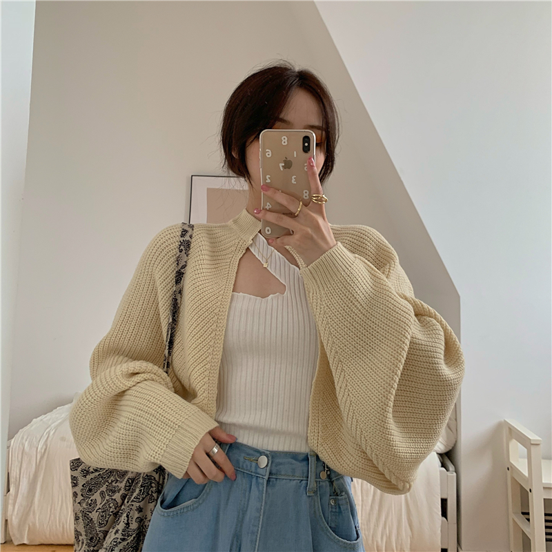Áo Khoác Cardigan Dệt Kim Tay Dài Dáng Rộng Thiết Kế Đơn Giản