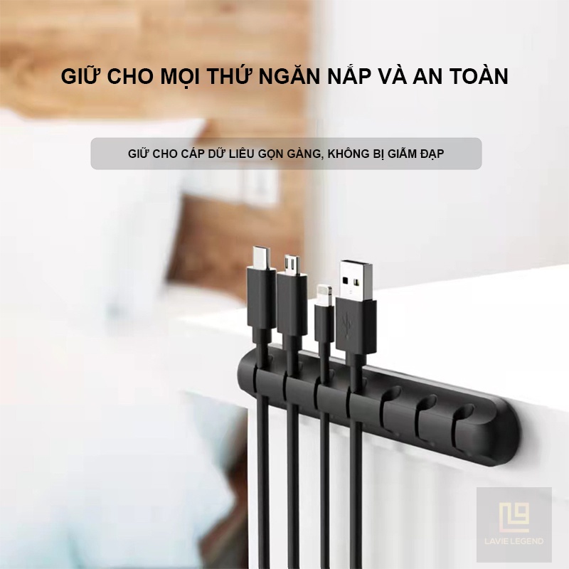 Kẹp giữ dây cáp sạc, tai nghe, phụ kiện chống rối dây cáp Kẹp giữ cố định dây decor làm gọn bàn làm việc, taplo xe hơi