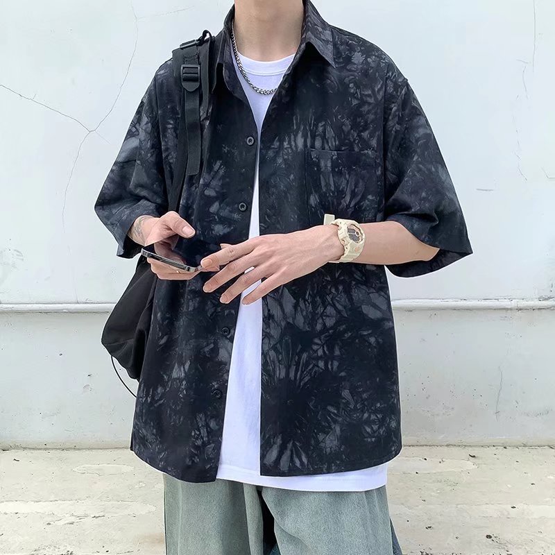 Áo Sơ Mi Nam Tay Ngắn Dáng Rộng Màu Nhuộm Phong Cách Hàn Quốc Thời Trang Mùa Hè Size M-2XL