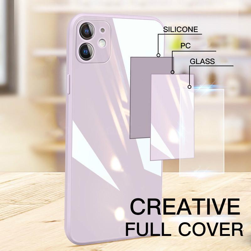 ốp điện thoại Kính Cường Lực Bằng Silicone Tpu Mềm Hình Vuông Sang Trọng Cho Iphone 12 11 Pro Max X Xs Max Xr 8 7 Plus