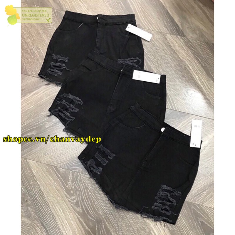 Quần giả Váy kaki rách ĐEN MT311