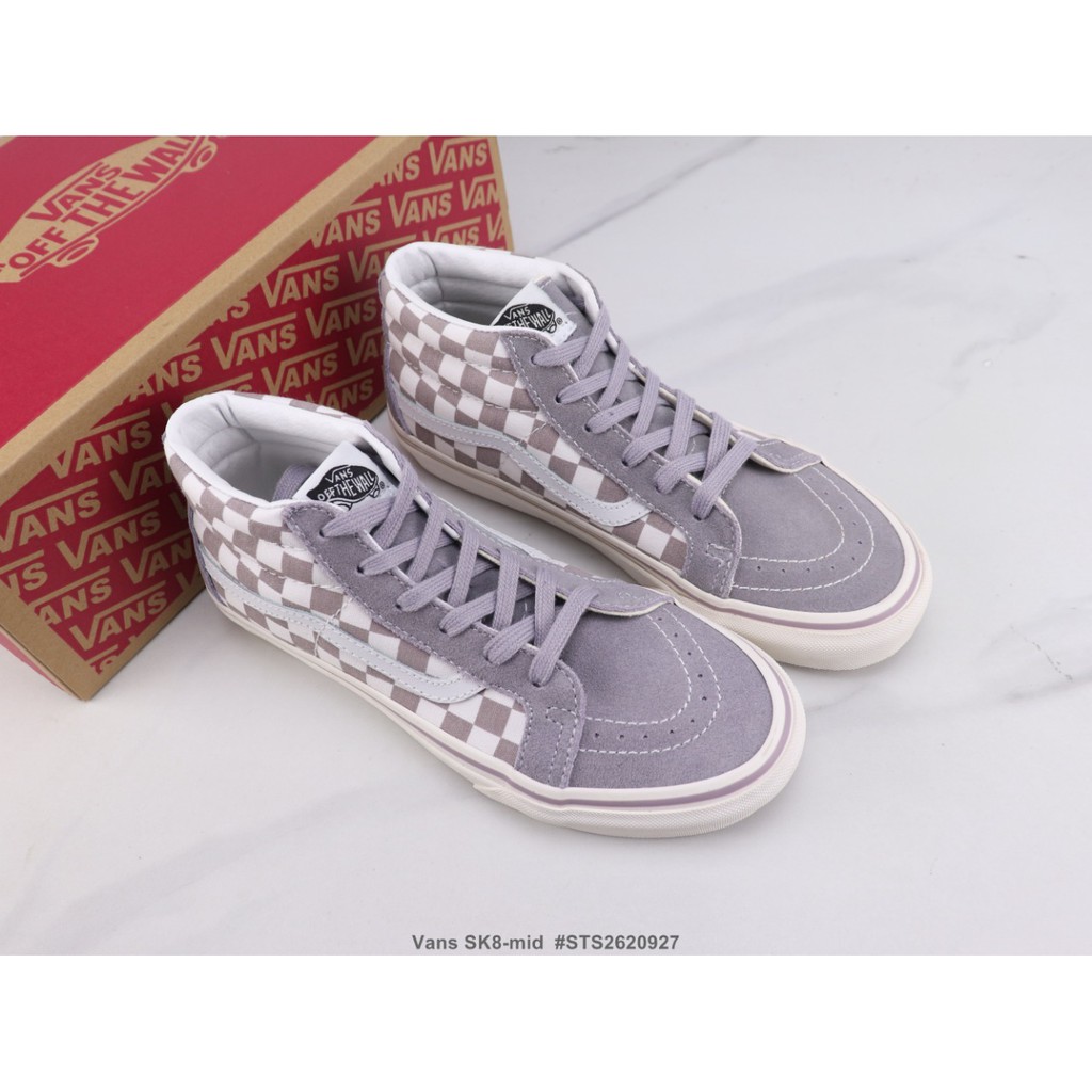 Vans classic sports series SK8-mid middle cut taro purple checkerboard men women canvas shoes 35-44