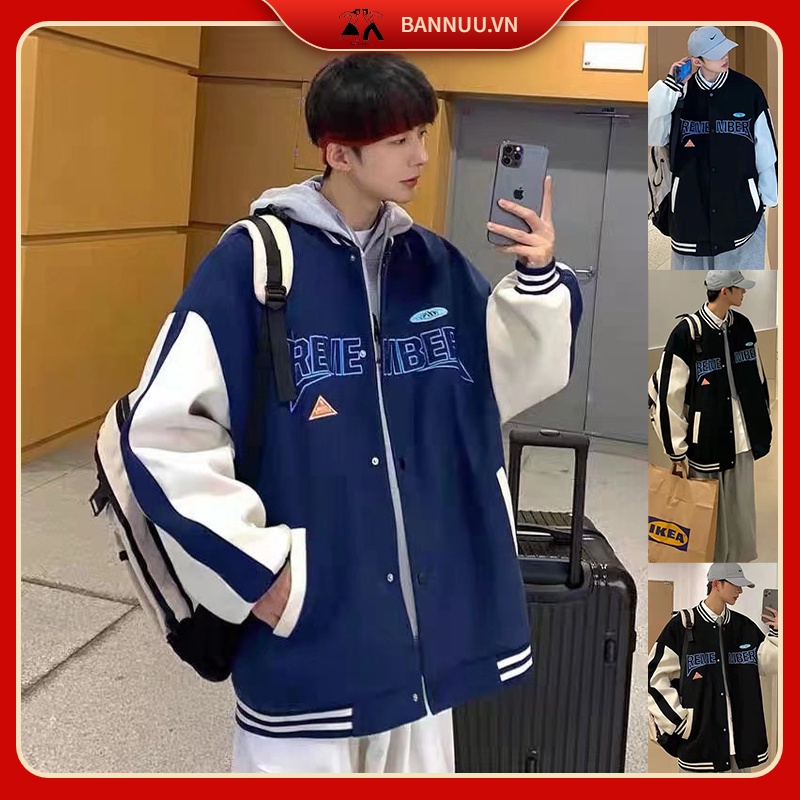 áo khoác bóng chày nam In Chữ Thời Trang varsity jacket Cao Cấp phong cách Hàn Quốc baseball jacket unisex from rộng áo khoác bomber