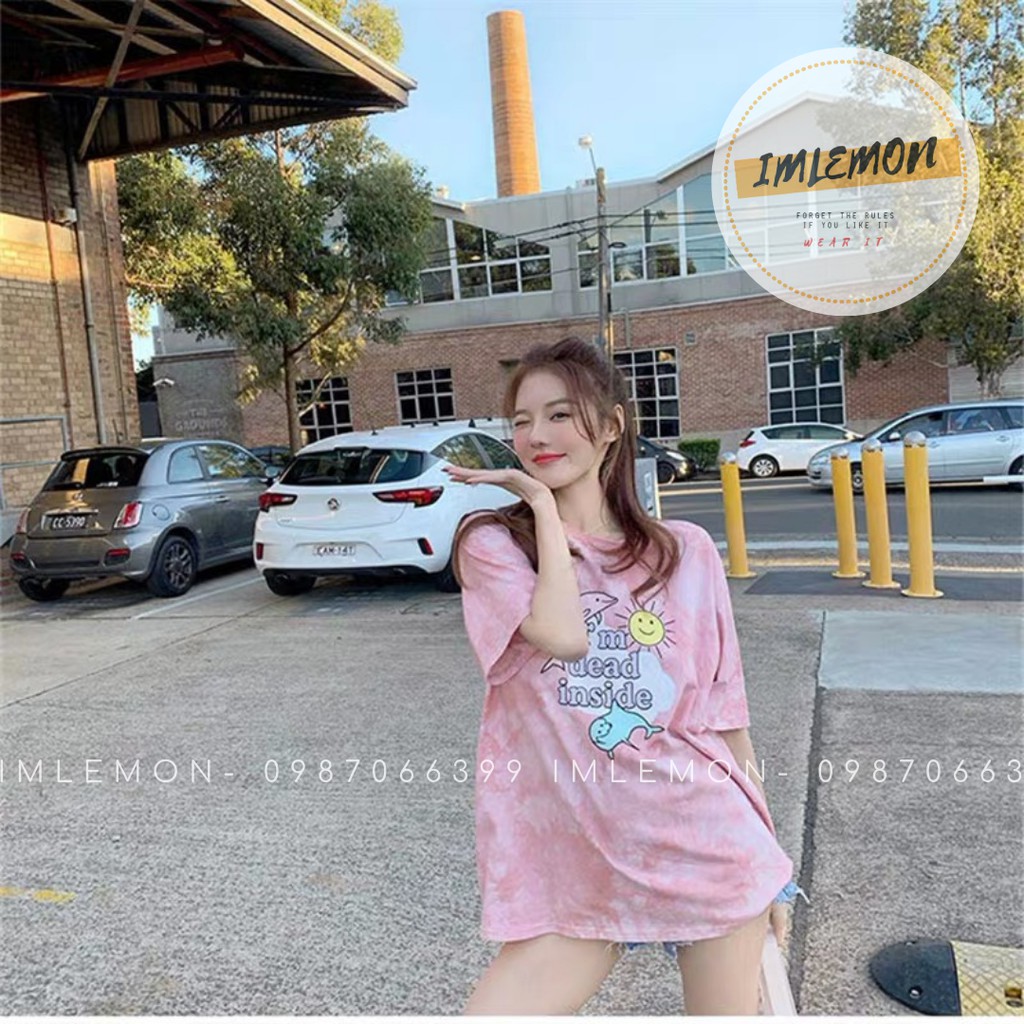 Áo Thun Tay Lỡ Nam Nữ TIE- DYE Loang 2 MÀU IN HÌNH IM DEAD INSIDE SIÊU CUTE