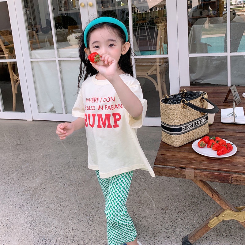 Quần Dài Ống Loe Họa Tiết Houndstooth Phong Cách Phương Tây Thời Trang Mùa Hè Cho Bé Gái