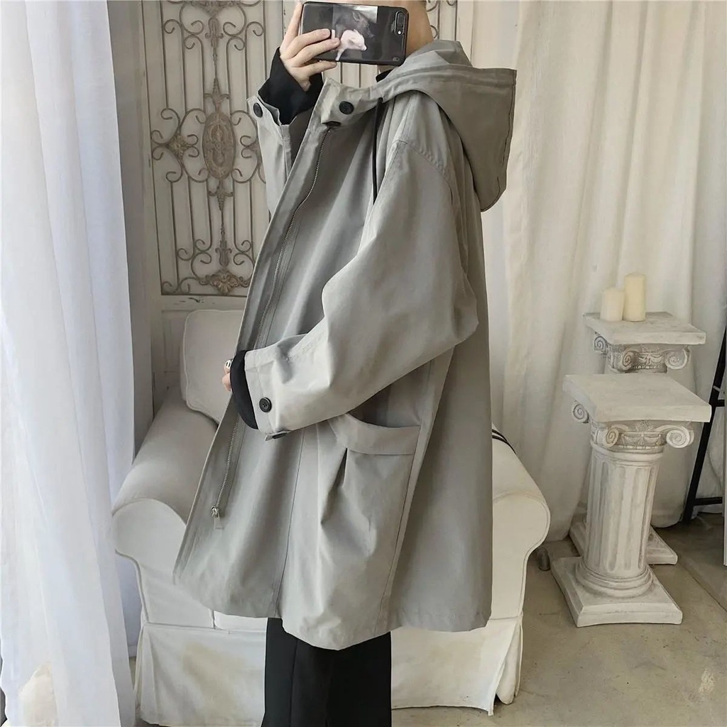△✓❁Áo Khoác Dáng Dài Có Nón Trùm Đầu Phong Cách Hàn Quốc Mới Cho Nam