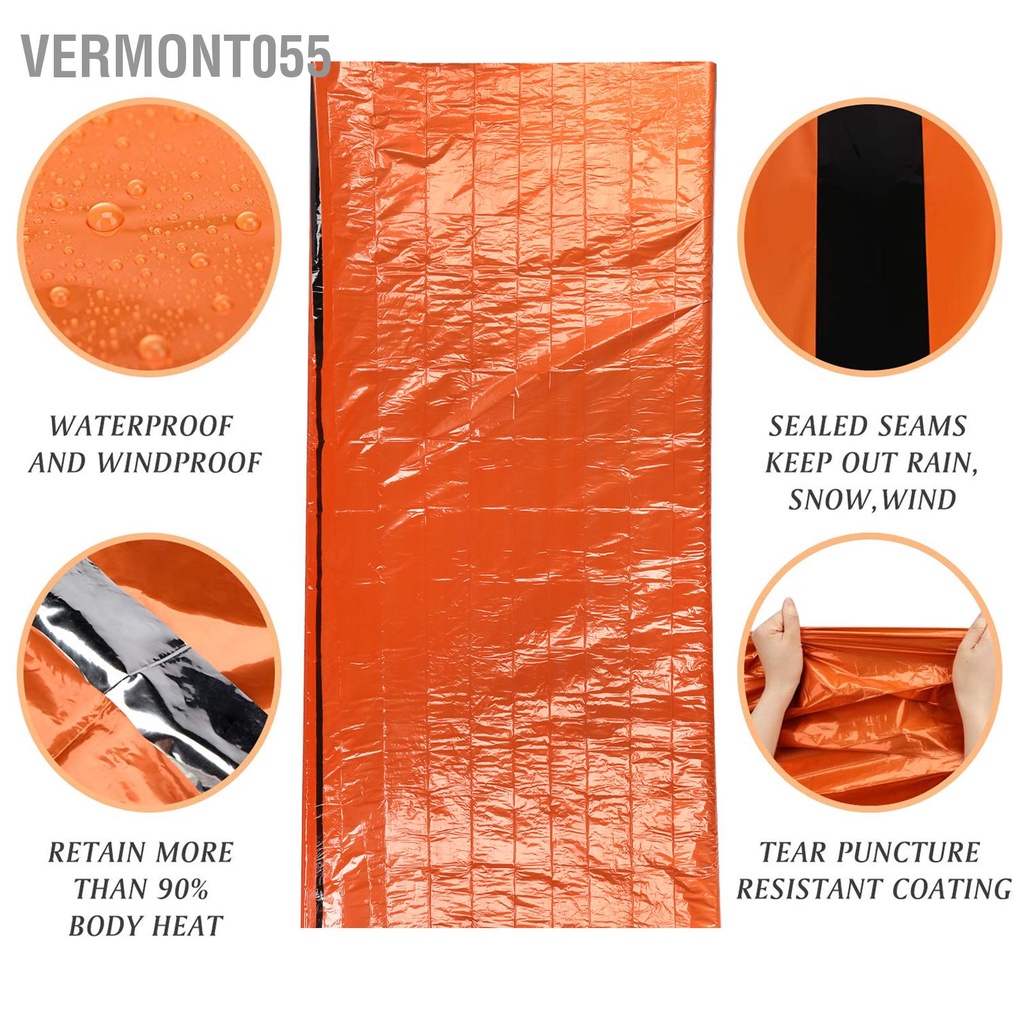 Vermont055 Cắm trại ngoài trời Lều khẩn cấp di động Túi ngủ giữ ấm không thấm nước màu cam