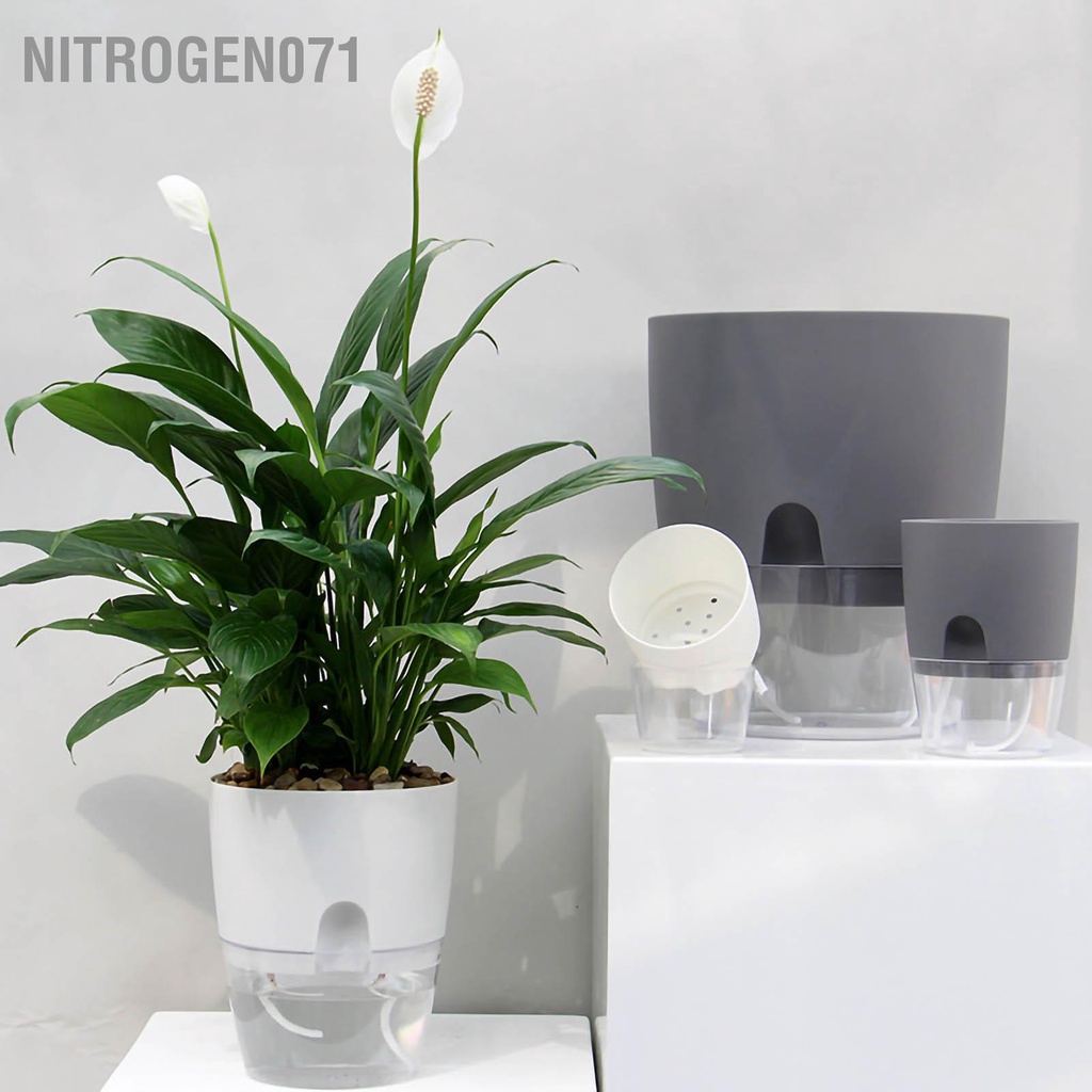 Nitrogen071 Tự tưới nước Trồng cây Bông Dây nhựa Trang trí Chậu trồng cho ngoài trời trong nhà Hoa thảo mộc