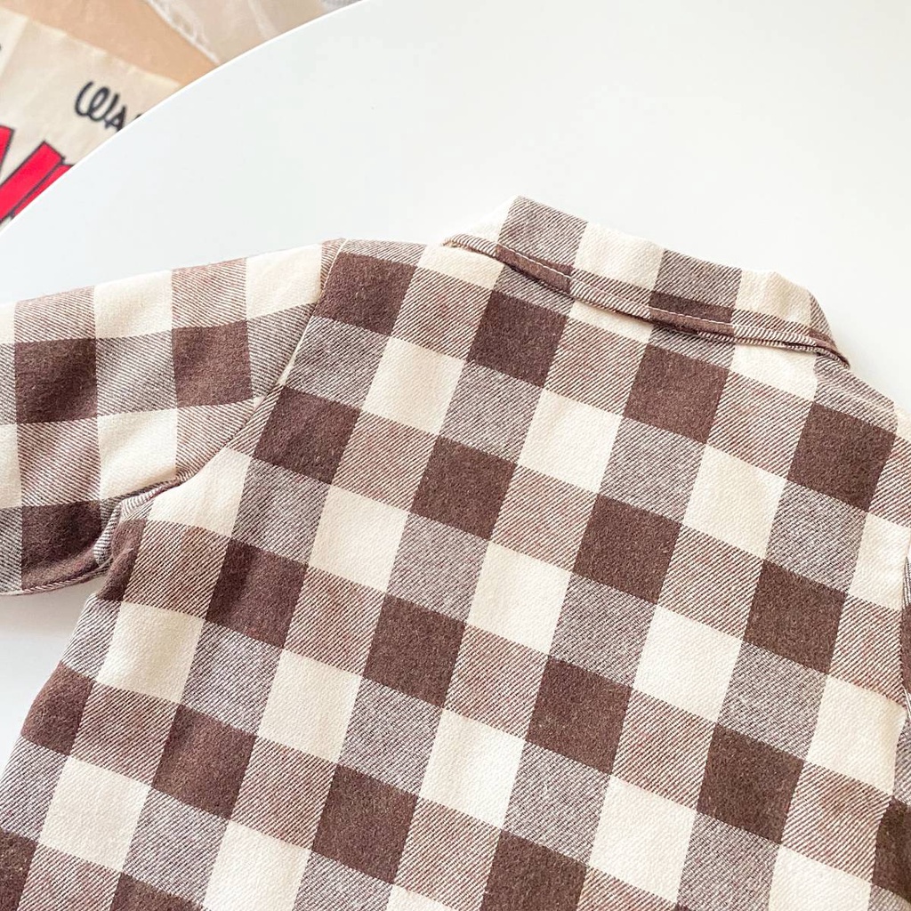 Bộ áo liền quần Sanlutoz dành cho bé trai sơ sinh thiết kế tay dài vải cotton họa tiết sọc ca rô