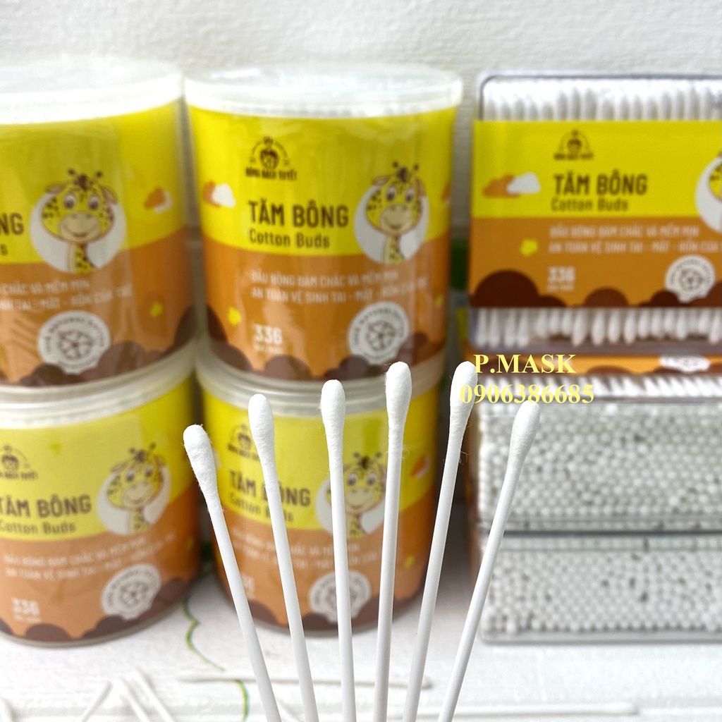 Tăm Bông Trẻ Em 336 Que Hộp Tròn Nắp Xoay / Hộp Chữ Nhật