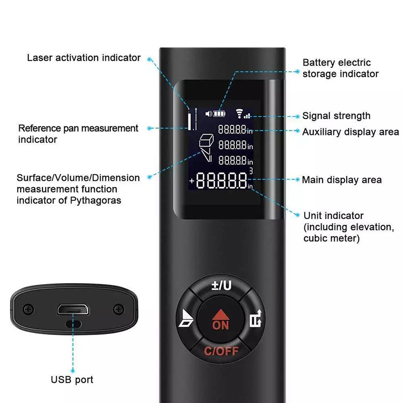 Máy Đo Khoảng Cách Kỹ Thuật Số Bằng Laser Cầm Tay Mini 40M Thông Minh Có Cổng Sạc USB