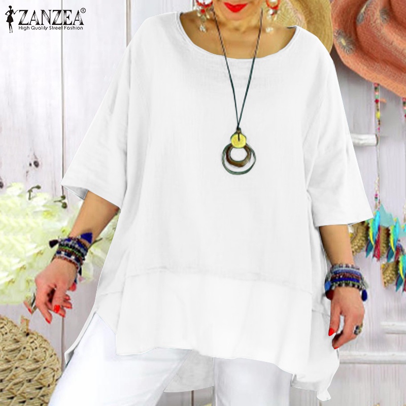 Áo thun Zanzea tay lửng cổ tròn màu trơn sành điệu