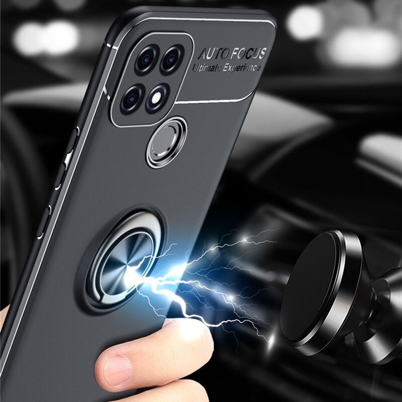 Ốp Lưng Silicone Có Khuyên Xỏ Ngón Tay Và Nam Châm Gắn Ô Tô Cho Oppo A15 A15