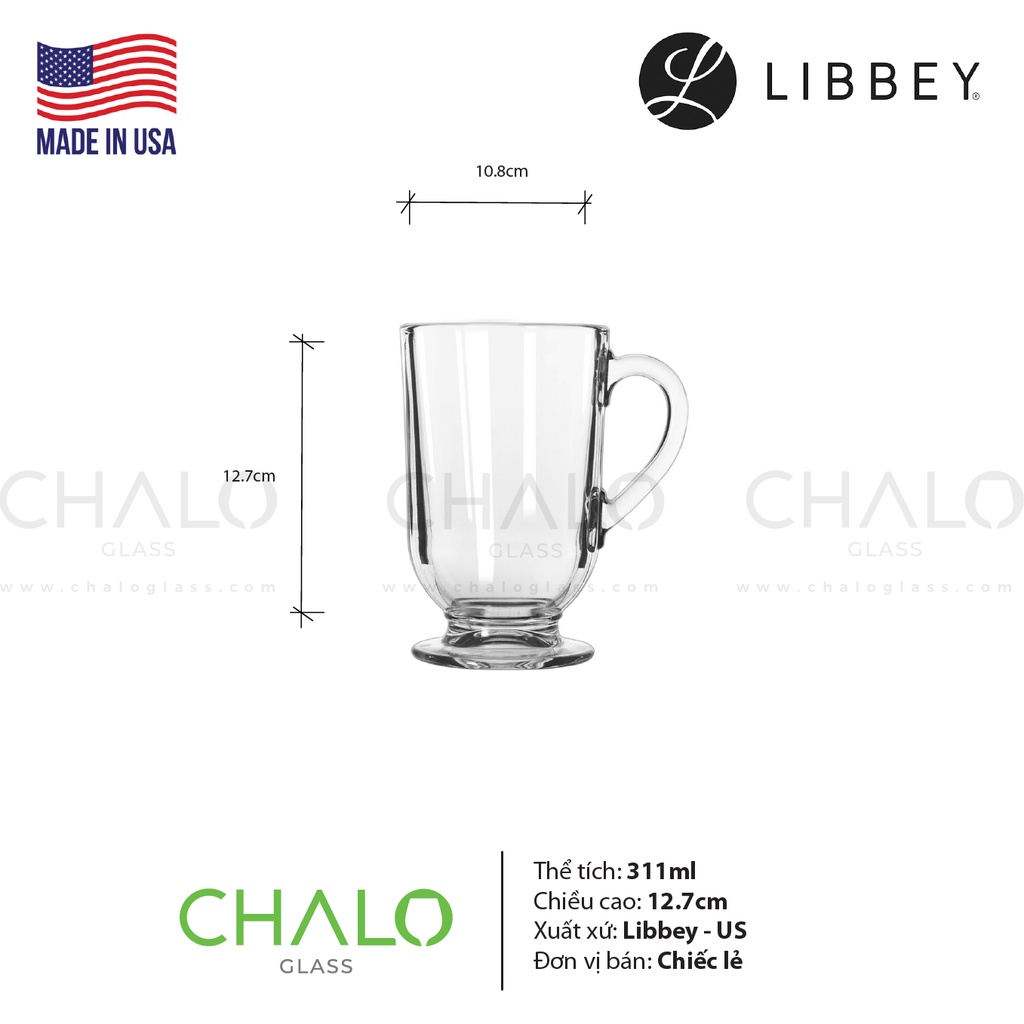 [Made in USA] Ly thủy tinh quai Libbey Irish Coffee 311ml - 5304