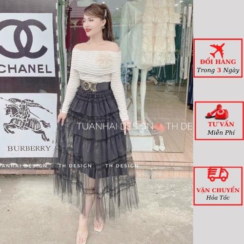 Áo trễ vai nữ xốp nhăn đính hoa tiểu thư bánh bèo cao cấp ulzzang Hàn Quốc
