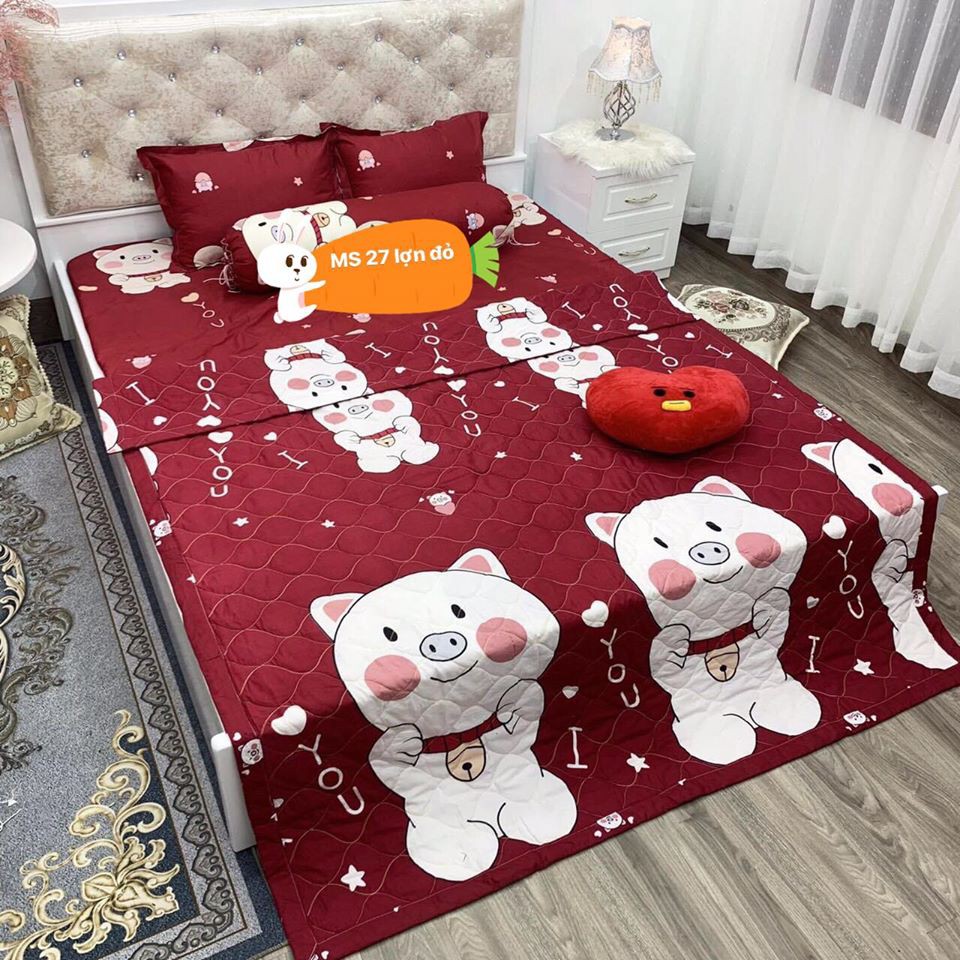 Bộ Ga Gối Mẫu 2021 cotton poly 1m6x2m,1m8x2m-HCM heo đỏ to