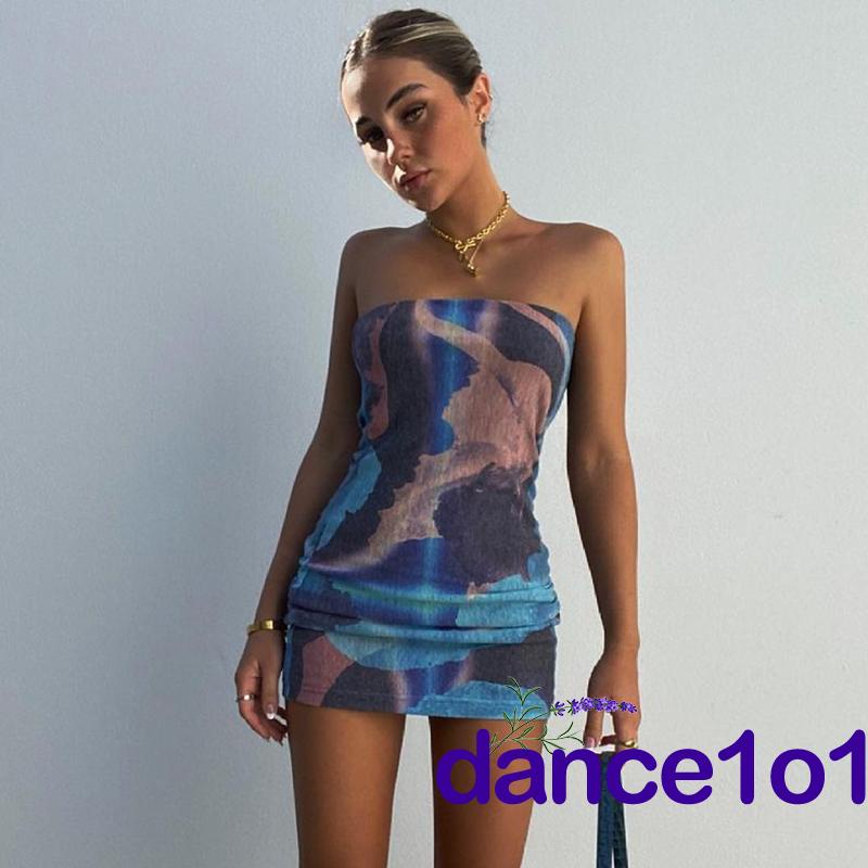 Đầm ống thời trang không tay in họa tiết trừu tượng quyến rũ dễ phối đồ dành cho nữ