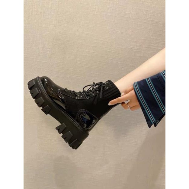 Giày boots Martin cổ len ngắn đế cao 7cm phong cách ulzzang -b11