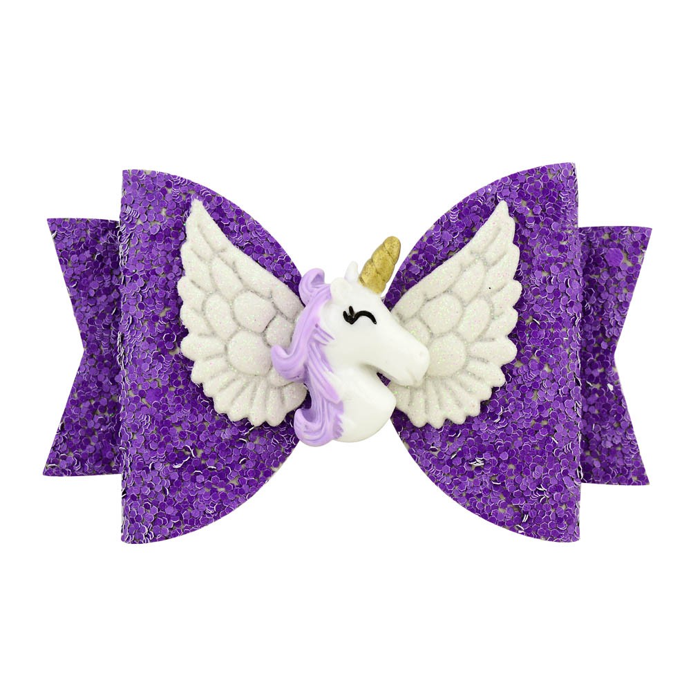 Kẹp tóc KIDSBOWS trang trí nơ kim sa đính kỳ lân hoạt hình xinh xắn dành cho trẻ em