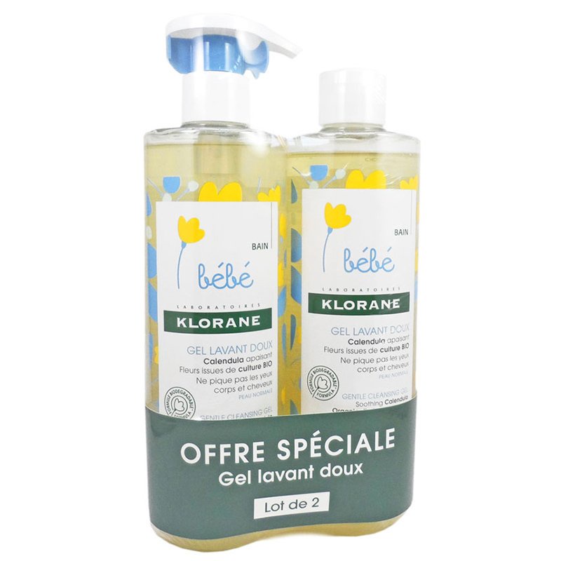 Hai chai dầu gội - sữa tắm Klorane hương hoa cúc 500ml - Pháp
