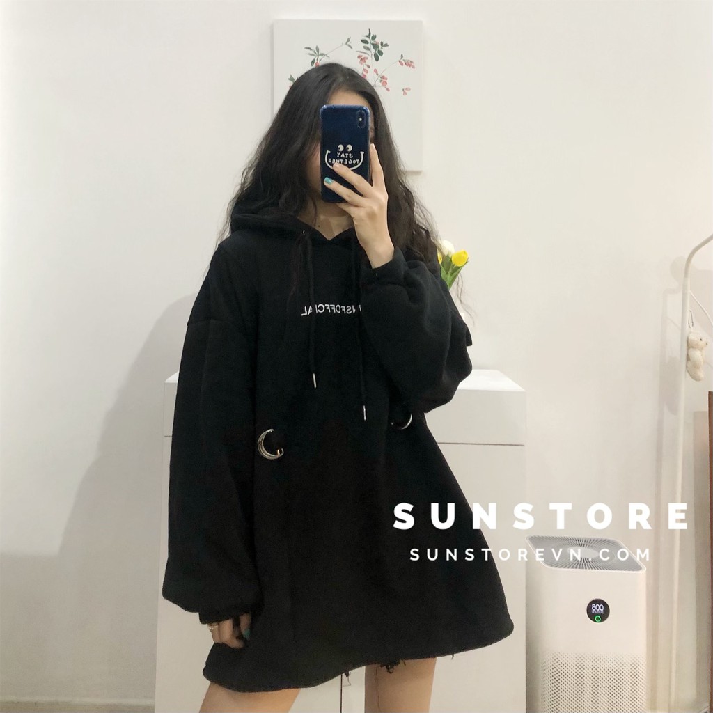 Áo hoodie có mũ tay dài 2 màu xám và đen Ulzzang