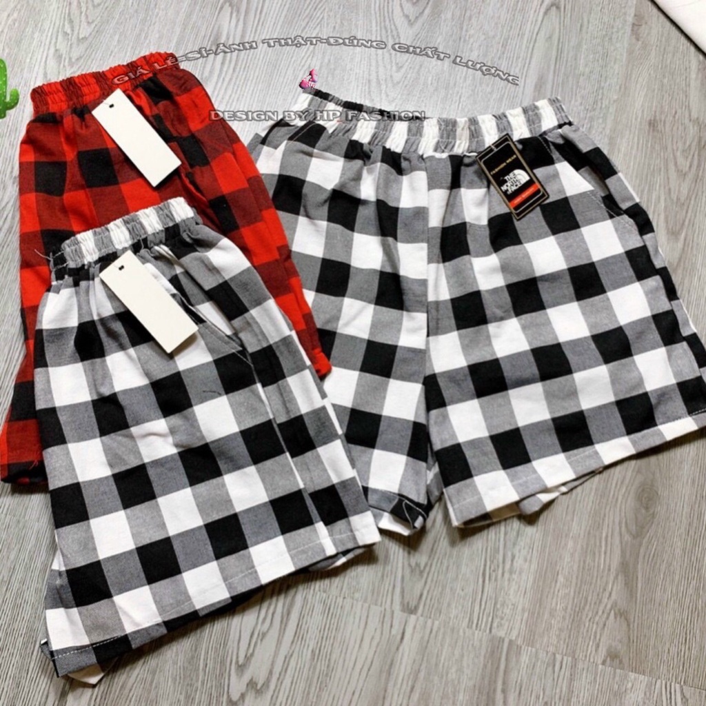 Quần short đùi nữ ngắn thể thao lưng thun vải caro dệt có túi mẫu mới 2022 - mới