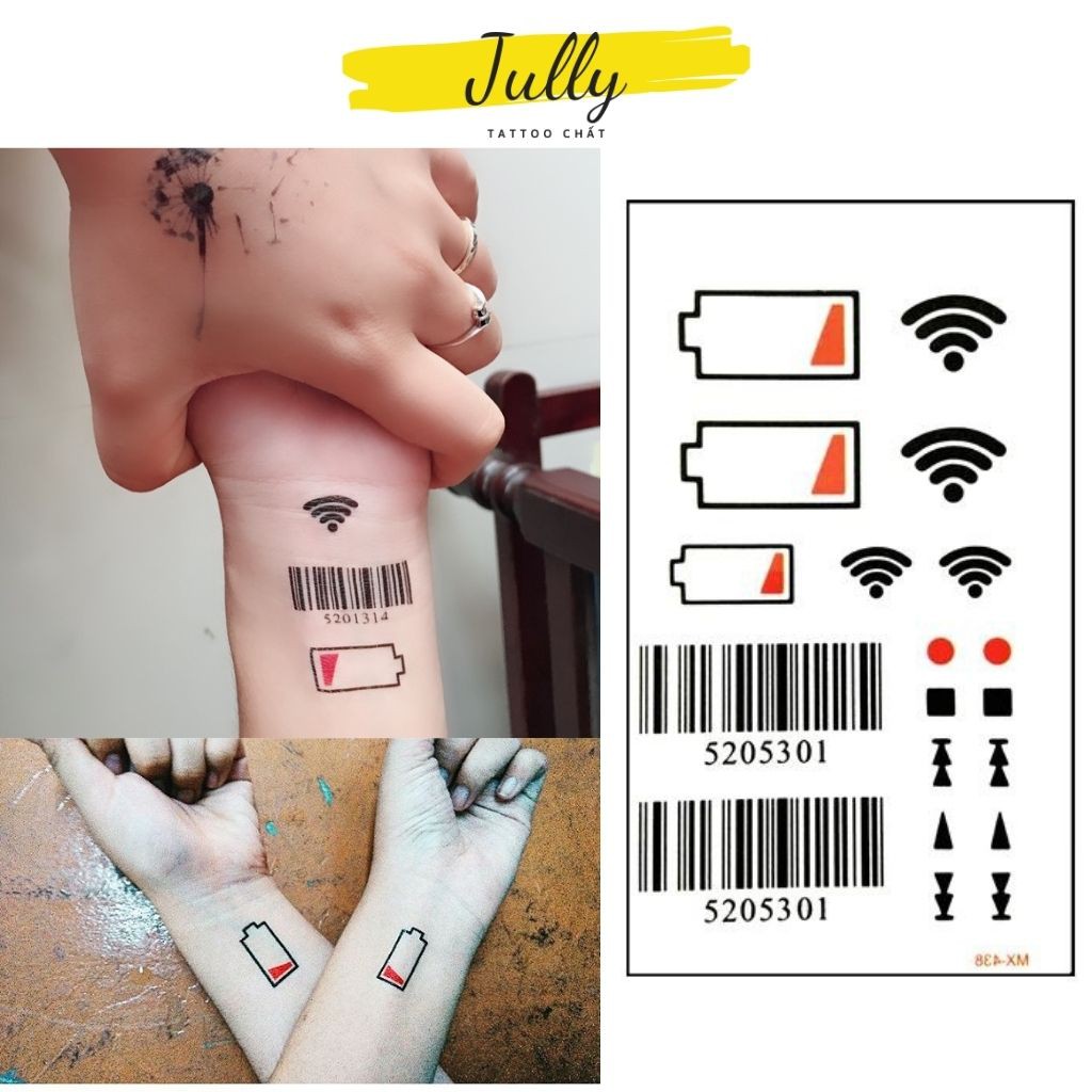 Hình xăm dán mã vạch, pin yếu, wifi mini JULLY Tattoo chất, xăm tạm thời 15 ngày chống nước an toàn bền đẹp