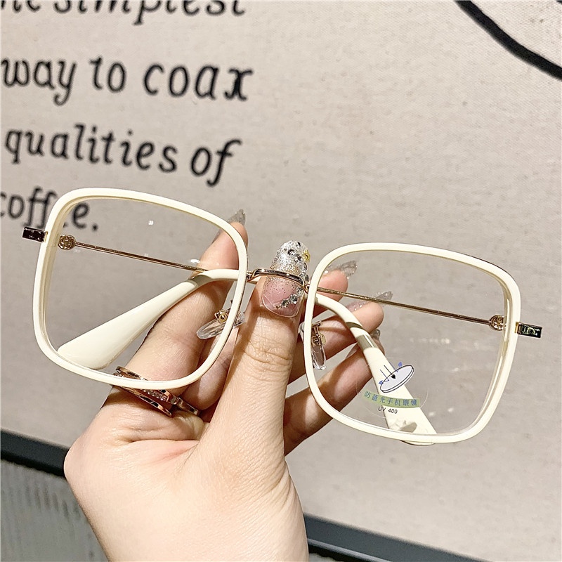 (AIMURUSI) 【Bán Sỉ】kính Râm Vuông Chống Ánh Sáng Xanh Chống Bức Xạ Đơn Giản Bằng Kim Loại Có Thể Ghép Nối Với Cận Thị Cho Nữ