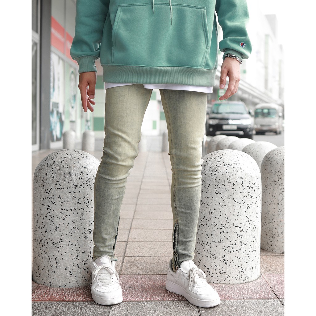 Quần Skinny Jeans Nam-Màu Xanh Bạc-Chất Liệu Cotton Co Giãn-Ống Đứng Dáng-Có Khóa Zip Dưới Ống Chân | BigBuy360 - bigbuy360.vn