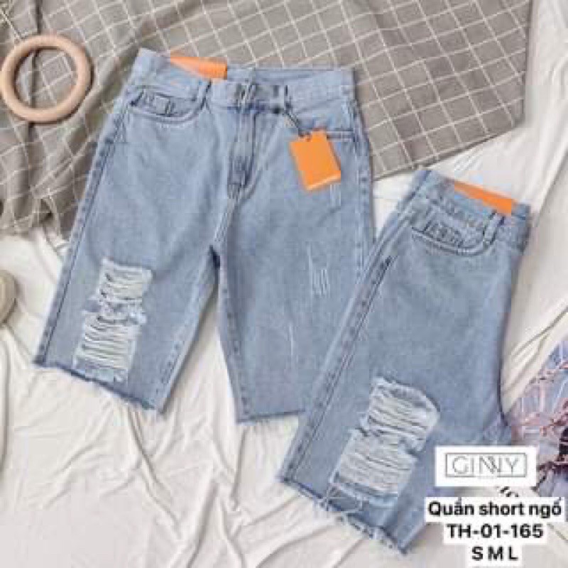 Quần Short Jean Nữ TH 01 | Jean Rách Cá Tính | GinHouse Shop