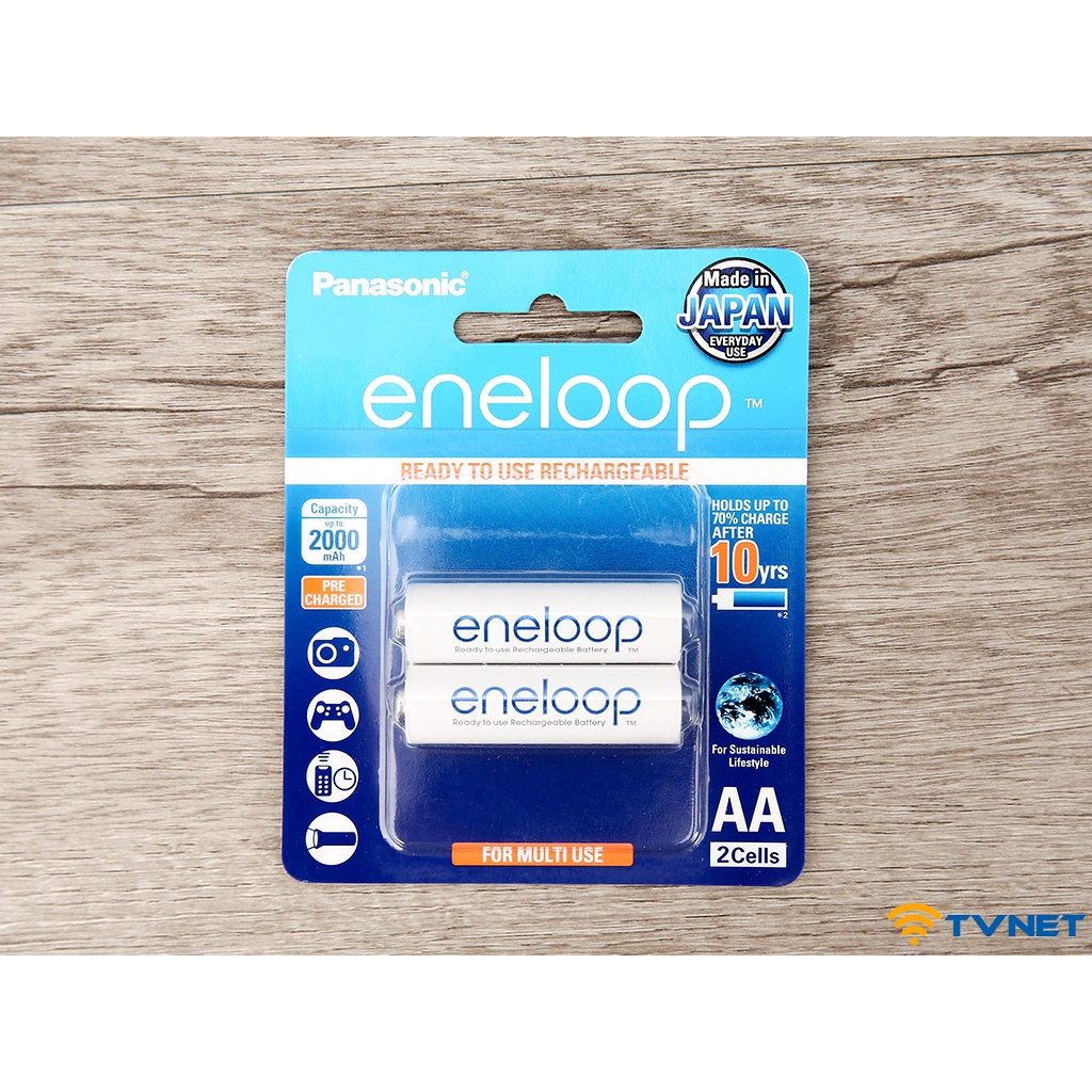 Pin sạc AA Panasonic Eneloop 2000mAh - Vỉ 2 Viên. Hàng chuẩn made in Japan