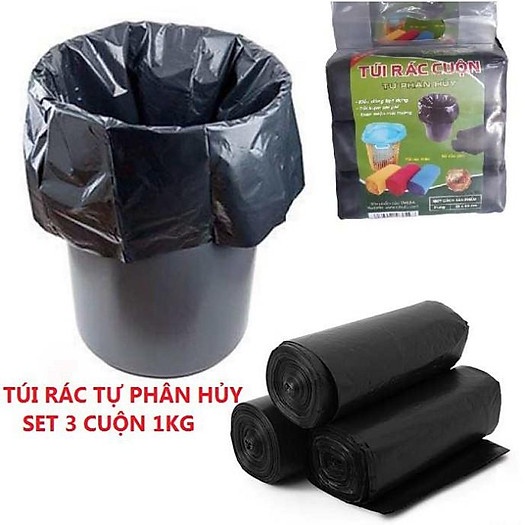 Set 3 cuộn (1kg) túi đựng rác đen, bao rác tự phân hủy sinh học - Gia Dụng SAPOO